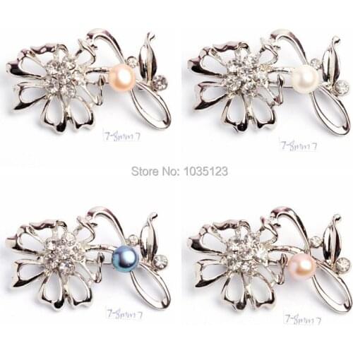 High Quality 7-8mm Pretty 4 Color Natural Freshwater Pearl Crystal Vogue Brooch Overall Size 30x45mm wj151
