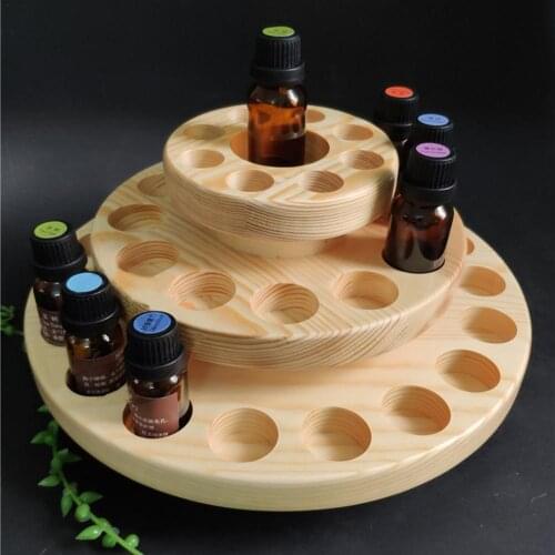 High Quality 39 Slots Three Layers Essential Oil Storage Box Circle Wooden Case Aromatherapy Organizer Solid Wood Display Stand
