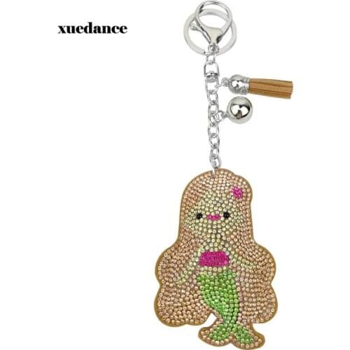 Xue Dance Mermaid Sea-maid Key Chains Rings Holder Enamel Crystal Purse Bag Buckle Pendant For Car Keyrings KeyChains K168
