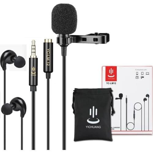 YC-LM12 Phone Audio Video Recording Lavalier Condenser Microphone for iPhone 8 7 6 5 4S 4 Sumsang Xiaomi HTC Huawei
