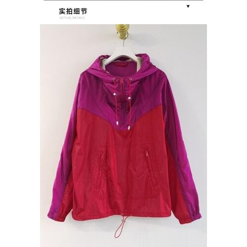 Color Patchwork Women Hooded Zipper Jacket 2021 New lady Long Sleeve Sun Protection Outwear Tops