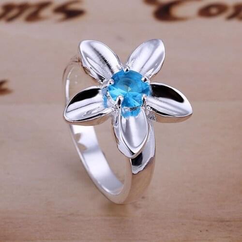 R053-2 Silver Plated Rings For Women Wholesale Free Shipping Charm Christmas Gifts Fashion Jewelry Inlaid Rose Ring-Red Stone