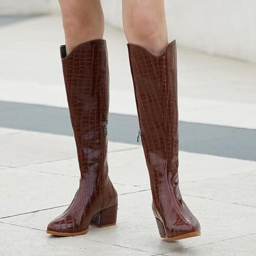 Mio Gusto Brand Nola Black, Tan, White color Crocodile Pattern High Quality Knee High Women 's Boots