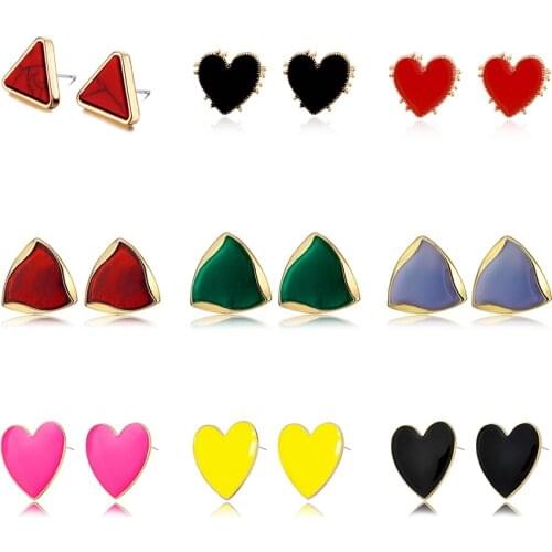 Trendy Street Hip Hop Black White Heart Stud Earrings For Women Big Korean Fashion Love Heart Enamel Earring Unique Party Gifts