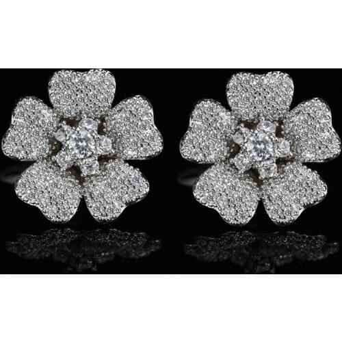 QTT Fashion White Green Round Cut Zircon Stud Earrings CZ Crystal Flower Earrings For Women Bridal Jewelry Gift