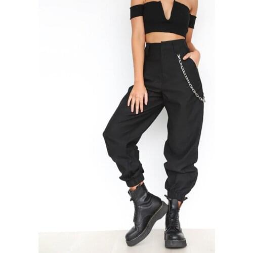 2018 Summer Female High Waist Harem Pants Women Fashion Slim Solid Color Long Pants Hip Hop Pant Streetwear With Chains