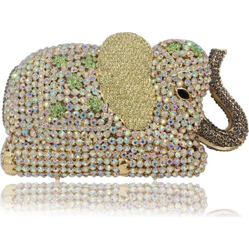 Handmade Animal 3D Elephant Shape Gold Purse Crystal Women Evening Bag Bridal Metal Wedding Prom Minaudiere Clutch Bag