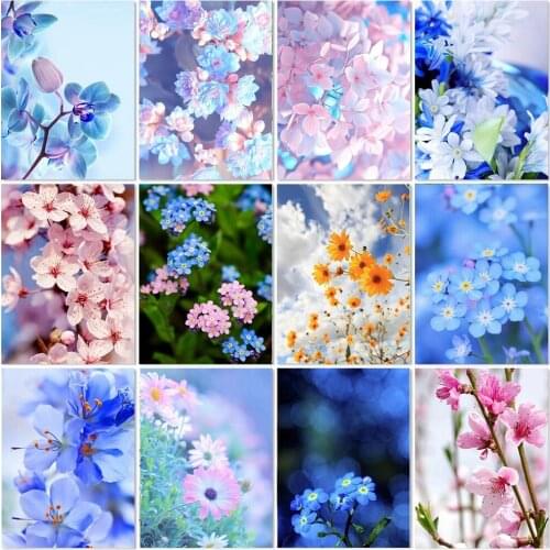 5D Diy Diamond Painting Flower Blue Daisy Diamond Embroidery Pink Cherry Blossoms Cross Stitch Kit Rhinestone Mosaic Home Decor