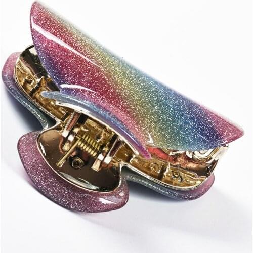 9cm Large Glitter Rainbow Acrylic Women Hair Claws Crab Clamps Simple Female Hair Clips Retro Make Up Hairdress Styling Tool