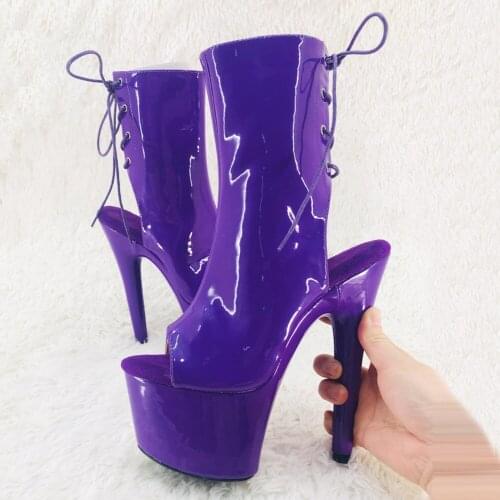 Leecabe 17CM/7inches ankle boots patent upper fashion platform party shoes Pole Dance boot