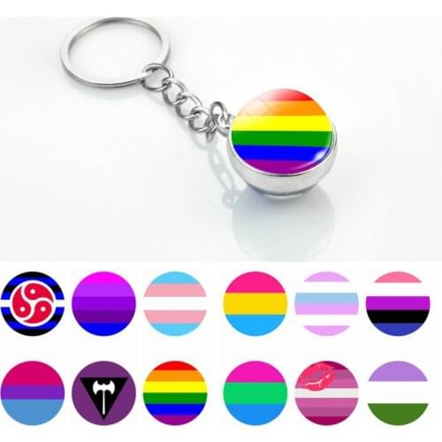 Rainbow Flag Polysexual Intersex Glass Ball Keychain Bisexual Lesbian Gay Pride Jewelry Keyrings Speical Women Men Best Gift