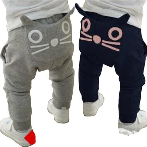 Boys Pants 1-4 Ages Toddler Trousers Childrens Spring Pants Girl Harem Baby Cartoon Kids Pants Children Loose Kitty Clothes