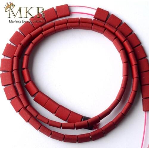 Red Hematite Rubber Stone Natural Stone Matte Square Beads For Jewelry Making 5*5mm Space Loose Beads Diy Bracelet Jewellery 15"