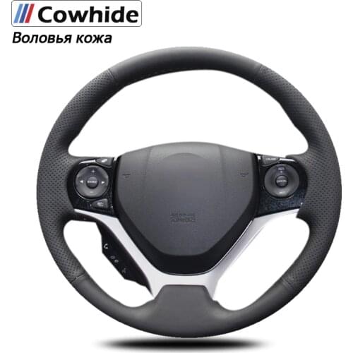 Handsewing Black Genuine Leather Steering Wheel Covers For Honda Civic 9 2012 2013 2014 2015