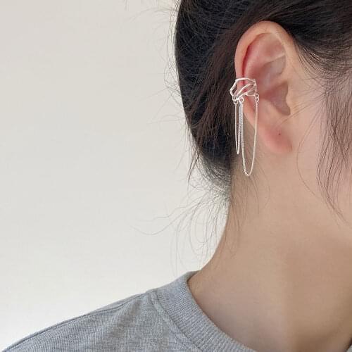 925 Sterling Silver Long Chain Ear Bone Clip Simple Fashion Irregular Multi-layer Ear Clip For Women Wedding Party Ear Jewelry