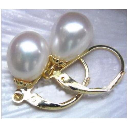 HOT AAAA 8.5x10 mm AUSTRALIAN SOUTH SEA white PEARL EARRING 14k/20 GOLD