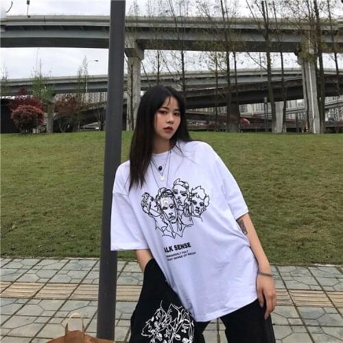 Harajuku Streetwear Korean Women Man Oversized Funny Character Graphic Print Loose Top TShirt T-shirt Rockulzzang T Shirt Punk