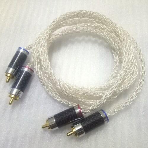 Hifi 8 stands 0.8mm 7N OCC Silver/Gold plated earphone Amplifier CD DVD player audio interconnector RCA line cables