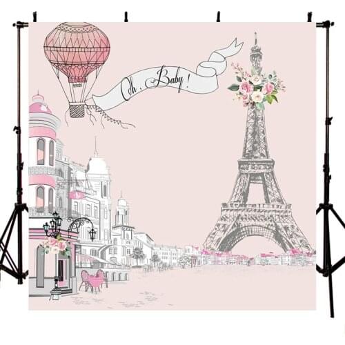 Customized Personal Birthday Party Decor Banner Backdrops Eiffel Tower children photo Background Photography Backdrop