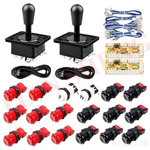 2 Players Arcade DIY Kit Zero Delay USB Encoder American Style Joystick 28mm Push Button PC Mame Raspberry pi 1 2 3