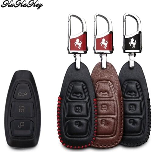 KUKAKEY Leather Car Key Case Key Bag For Ford Focus Ecoboost Fiesta Ecosport Mondeo Remote Car Key Cover Styling Accessories