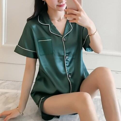 2020 Summer Womens Pajamas Suit Short Sleeves Tops With Shorts Pajamas Set Home Indoor Sleepwear Pijama Feminino