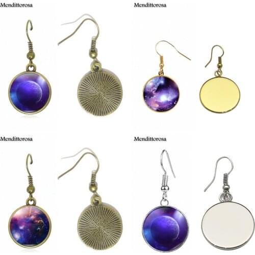 Mendittorosa Purple Nebula Space Universe Jewelry Glass Cabochon Bronze/Silver/Golden Clip Ear Hook Drop Earrings For Women Kids