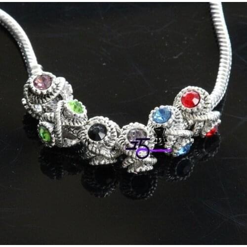 Fashion Tibetan silver alloy rhinestone cat charms beads mixed colors 100pcs/lot