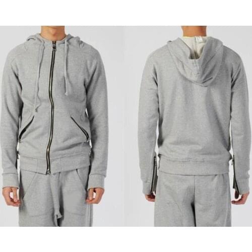 Mens Asymmetric Zipper Sleeve Hooded Jacket Top Voth Hoodie / Fleece Pullover Black Hoodie