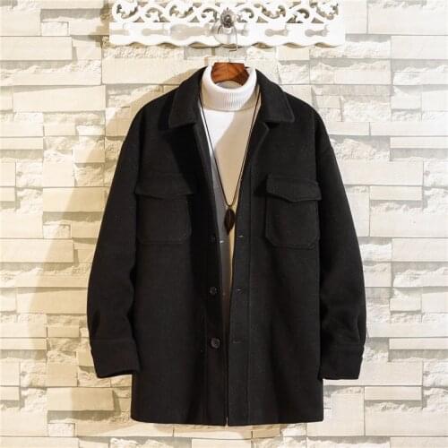 Mens Coats 2021 Autumn And Winter Wool Blends Vintage Black Khaki Jacket Japan Fashion Clothes