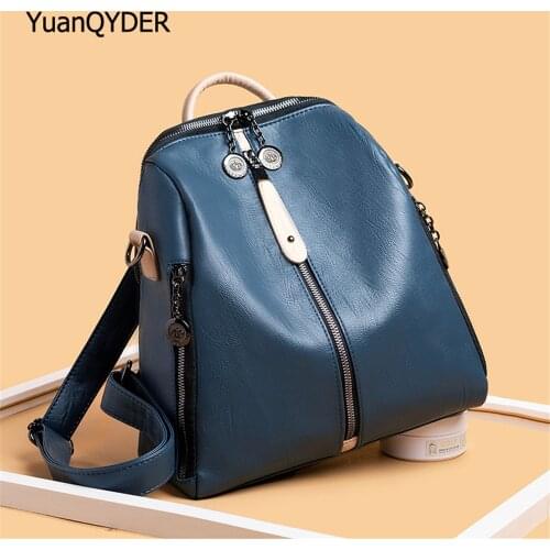 2021 New High Quality Soft Leather Leather Womens Backpack Anti-theft Designer Ladies Travel Backpack Panelled Design Women Bag