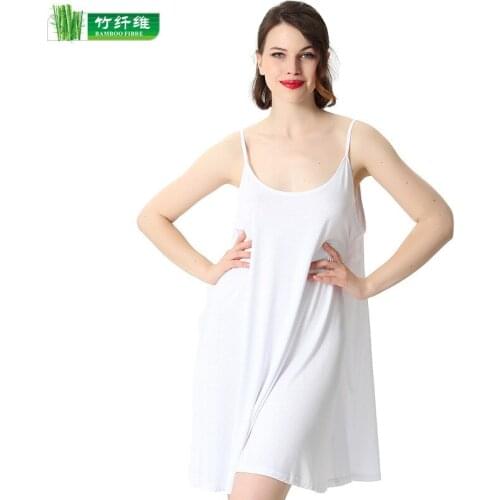 Female Summer New Thin Section Plus Size Bamboo Fiber Elastic Refreshing Homewear Comfortable Nighties Loose Suspender Dress