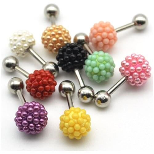 New Arrive Hot Sell Candy Colors Sweet Pearl Earrings 6mm Cute Barbell 16G 316L Stainless Steel Jewelry Stud Earrings For Women