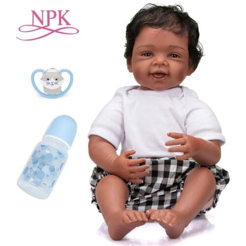 NPK 55CM painting collectibles art doll African Black Skin American baby100% handmade detailed soft body reborn doll