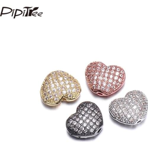 Pipitree 3pcs Wholesale White Cubic Zirconia Heart Beads for Jewelry Making 10mm Copper DIY Beads Charms Bracelet Accessories