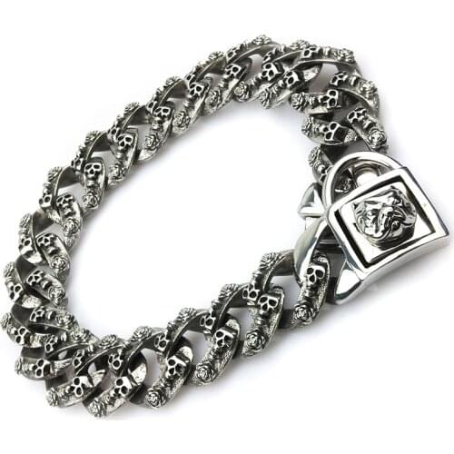 Large Dog Collar Leash Bully Dog Pet Chain 32mm Skull Customized Stainless Steel Gold Metal Heavy Pitbull Bulldog Collar Lead
