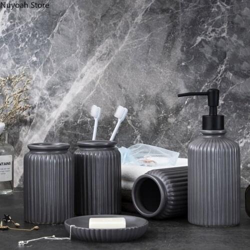 European Style Bathroom Supplies Striped Ceramic Mouthwash Cup Soap Dish Lotion Bottle Home Hotel Bathroom Decoration Ornaments