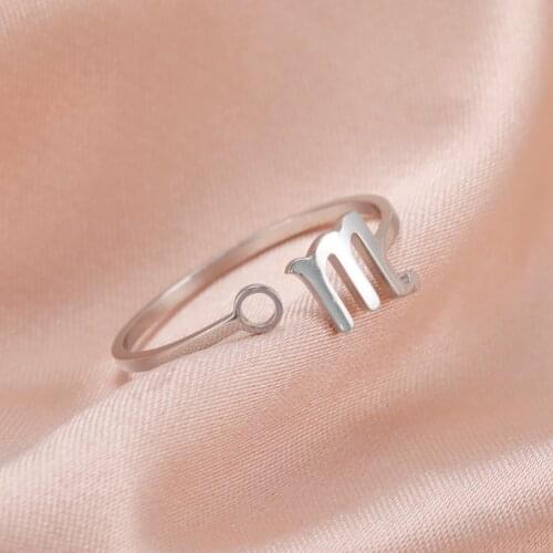 Unift Adjustable Stainless Steel Zodiac Ring Aries Cancer Leo Virgo 12 Constellations Open Rings Women Jewelry Birthday Gifts