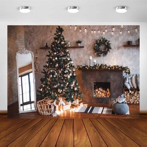 Yeele Christmas Background Photography Retro Interior Mirror Fireplace Pine Backdrop Baby Photographic Photo Studio Photophone