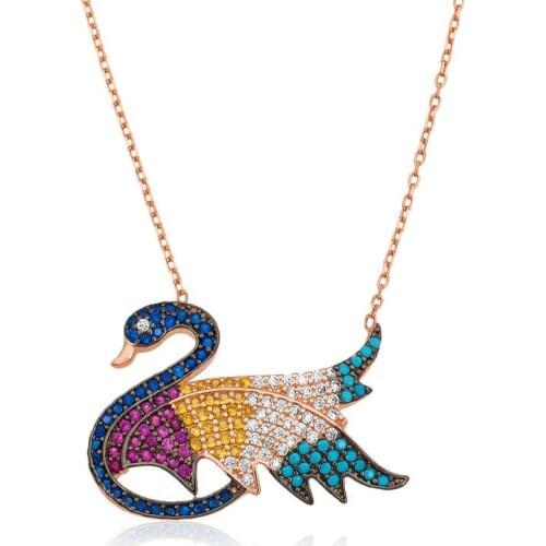 Silverlina Silver Colorful Cubic Zirconia Swan Necklace