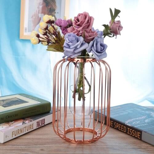 Nordic Lantern-Shaped Wrought Iron Vase Glass Iron Tabletop Flower Vase Flower Lantern-Shaped Holder Home Decoration Ornaments