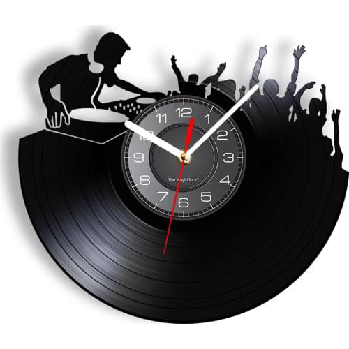 Night Club Music Festival DJ Booth Stage Turn Tables Night Club Wall Decor Wall Clock Disco Dance Party Vinyl Record Wall Clock