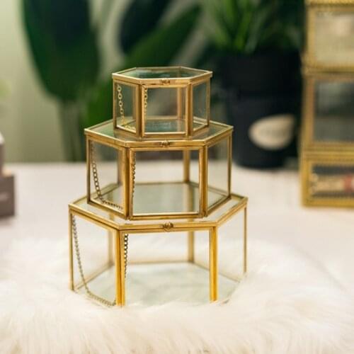 Storage Box Vintage Geometrical Glass Jewelry Box Retro Earring Ring Flower Plants Display Box Case Wedding makeup organizer