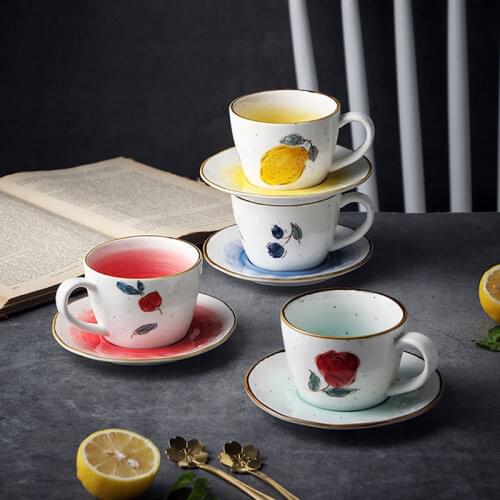Hand Painting Ceramic Coffee Cup With Saucer Microwave & Dishwasher Safe Vintage Afernoon Tea Cup Set Japanese Kitchen Drinkware