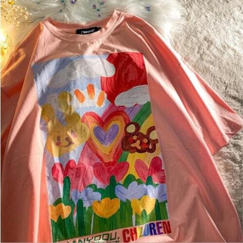 Beautiful Painting Print Woman T shirt High Quality Short Sleeve Round Neck Women Tops Tees Casual Loose Tee shirt Women