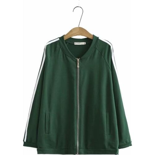 Plus size solid black green red Side Stripe women loose jackets 2021 new spring autumn stand collar ladies coats female tops