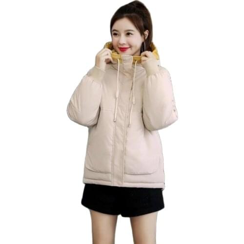 Women Jacket Winter Warm Down Cotton-Padded Short Coat Loose Parkas Patchwork Thickening Hooded Coat Female