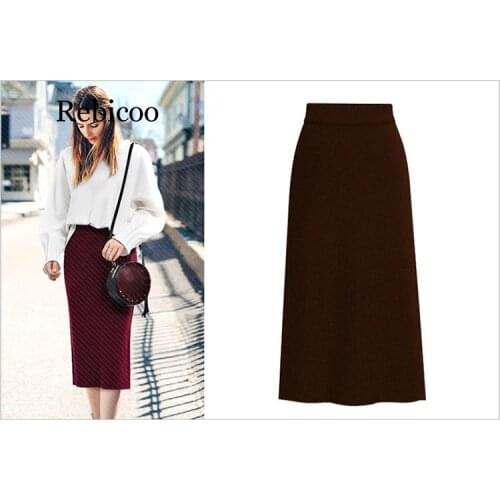 Plus Size M-6XL Winter Knitted Bodycon Pencil Skirt High Waist Skirts Womens Streetwear Split Long Skirt Female Faldas Mujer