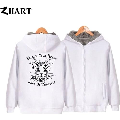 Cartoon Cat Just Be Yourself Follow Your Heart Woman Girl Parkas Full Zip Coat Plus Velvet Autumn Winter Couple Clothes ZIIART