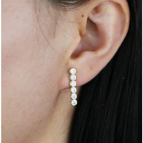 Top sale 100% 925 Sterling Silver Simple Earrings Round Bar Cubic Zircons Stud Earring for Women Girl Simple Jewelry Accessories